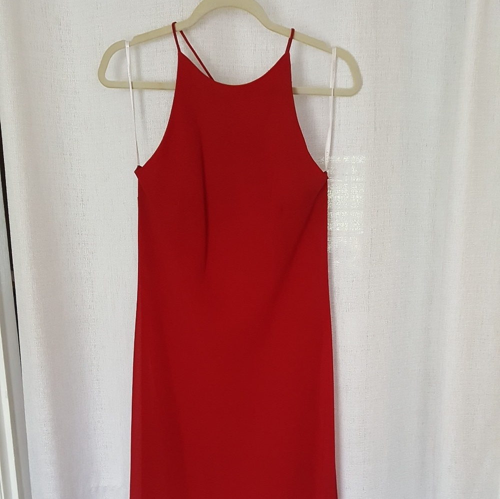 Red long Minimalist Classic Halter Neck evening dress